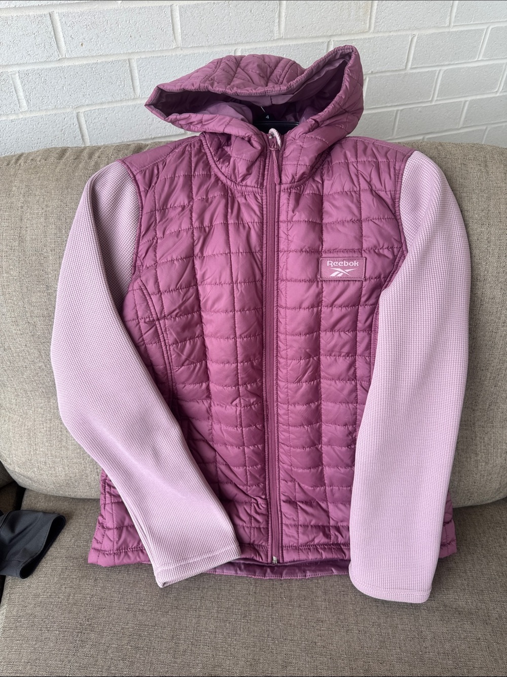 Reebok Womens Hooded Quilted Puffer Jacket in Mauve and Light Pink